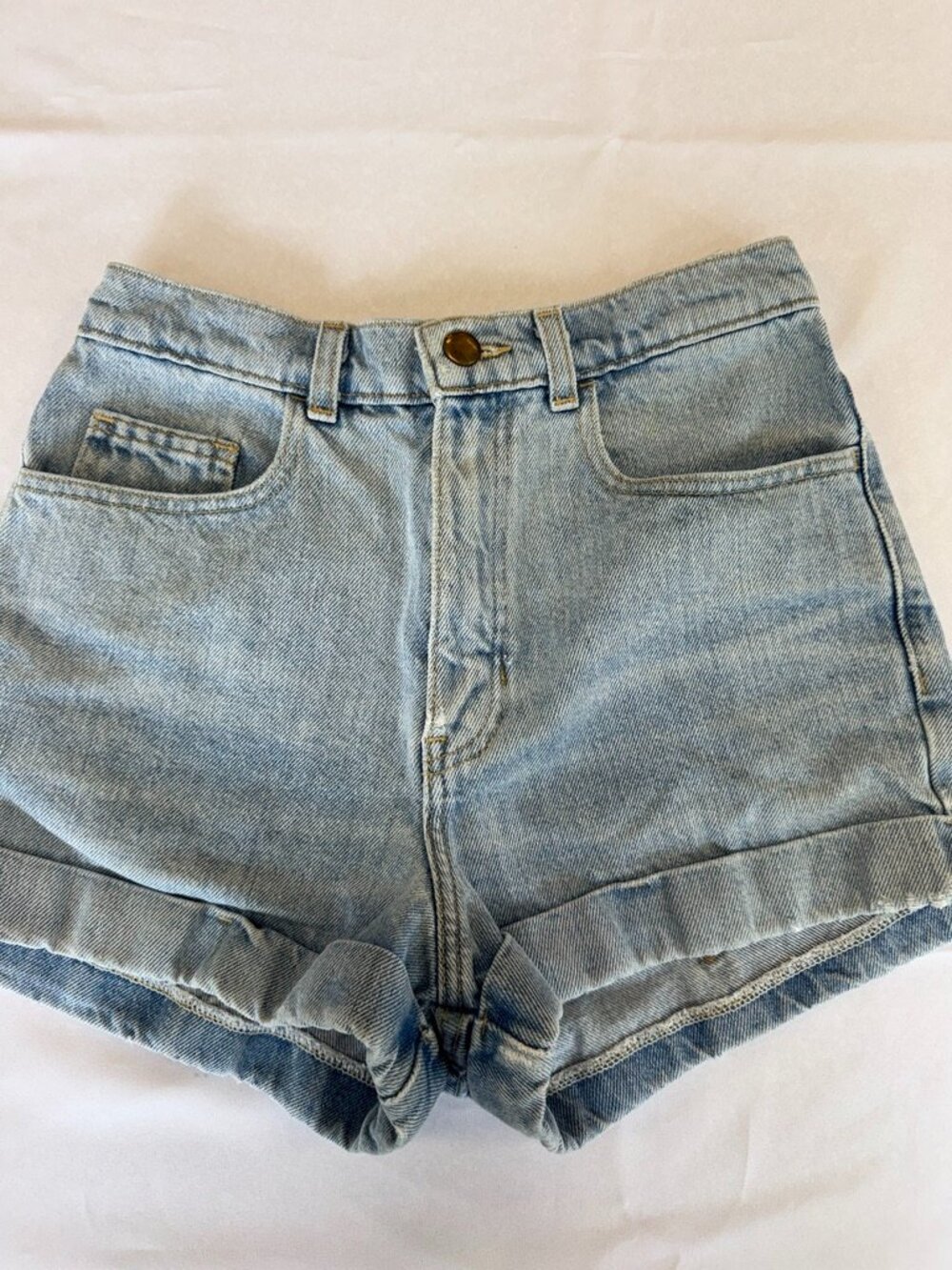American Apparel Jean Shorts Light Wash Rolled Cuff Size 26